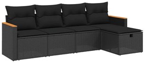 Set Divani da Giardino 5 pz con Cuscini in Polyrattan Nero