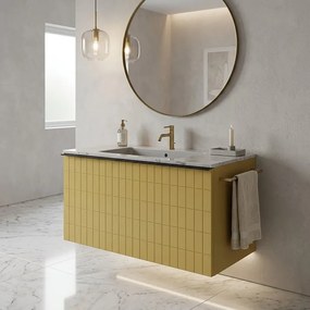 Mobile da bagno sospeso sotto lavabo Pixel grid 1 cassetto L 80 x H 40 x P 45.5 cm giallo laccato opaco, con maniglia alluminio nero opaco