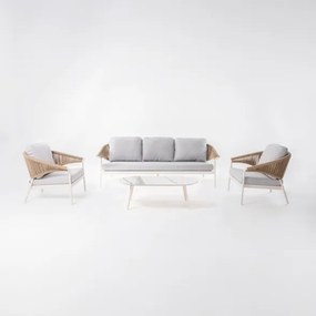 Salotto Da Esterno 5 Posti In Alluminio E Corda Con Tavolino Celia Avorio