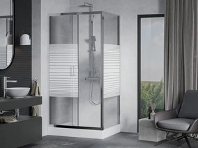 Mexen Apia cabina doccia scorrevole 100 x 80 cm, strisce bianche, cromo + piatto doccia Rio - 840-100-080-01-20-4510