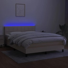 Letto a molle con materasso e led crema 140x200 cm in tessuto