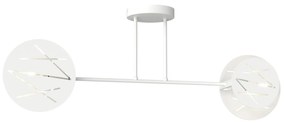 Plafoniera 2 Luci Plutone In Acciaio Bianco A Bracci E Diffusori A Cerchio