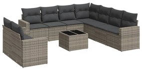 Set divano da giardino 10 pz con cuscini grigio in polyrattan