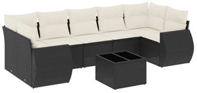 Set divani da giardino con cuscini 8 pz nero in polyrattan