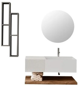 Lavabo 60 cm con cassetto laterale 40 cm bianco specchio e mensola inferiore Rovere - Itaca