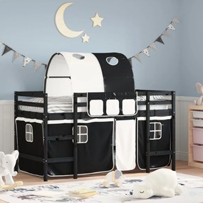 Letto A Soppalco Con Tunnel Bambini Bianco E Nero 90x190cm Pino /