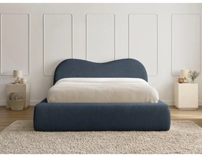 Letto matrimoniale in blu scuro imbottito con spazio contenitivo con rete inclusa 160x200 cm Orlane – Bobochic Paris
