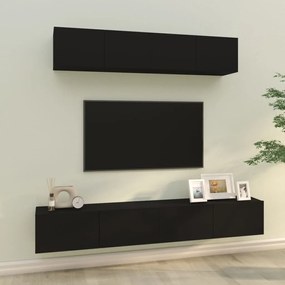 Set mobili porta tv 4 pz nero in legno multistrato