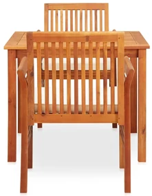 Set da pranzo da giardino 3 pz con cuscini massello di acacia