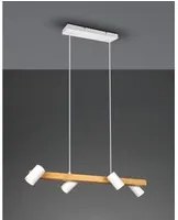 Lampada Sospensione Lineare Legno 4 Spot Cilindrici Orientabili Bianco Marley Trio Lighting