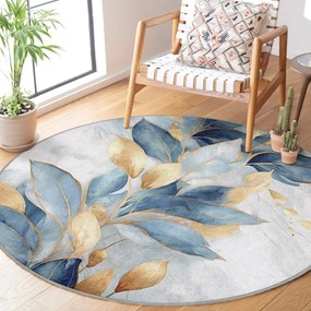 Tappeto rotondo blu/dorato lavabile ø 150 cm Golden Leaves – Mila Home