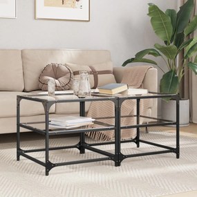 Tavolino Salotto Con Piano Vetro Trasparente 50x50x45cm Acciaio /