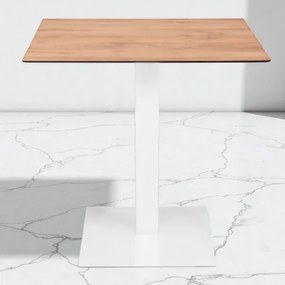Tavolo bar pub ristorante da esterno 80x80 cm base bianca e piano in HPL Rovere Nodato H 74