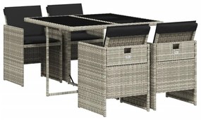 Set pranzo da giardino 5pz con cuscini grigio chiaro polyrattan