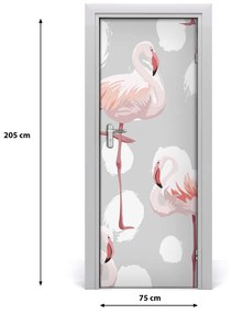 Poster adesivo per porta Flamingos e punti 75x205 cm