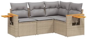 Set Divano da Giardino 4 pz con Cuscini Beige in Polyrattan