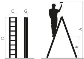 Scala in legno a due pezzi 2 x 3 con capacità di carico di 150 kg