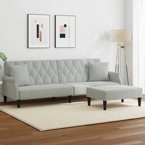 Divano Letto 2posti Cuscini E Poggiapiedi Grigio Chiaro Velluto /