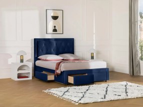 Letto matrimoniale con cassetti 160 x 200 cm in Velluto Blu - LEOPOLD