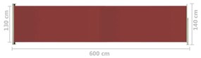 Tenda Laterale Retrattile per Patio 140x600 cm Rossa