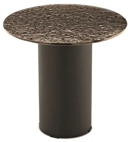 Tavolino tondo WAYLON 45 con base in metallo Nero e piano in vetro martellato Bronzo