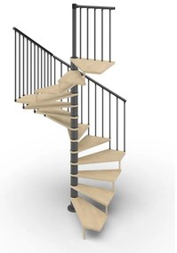 Scala a chiocciola a base quadrata Nara IRIS, con corrimano, larghezza 160 cm, struttura in acciaio grigio antracite, gradini in legno faggio, colore faggio