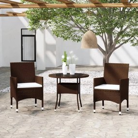 Set Bistrot Giardino 3 Pz Polyrattan E Vetro Temperato Marrone /