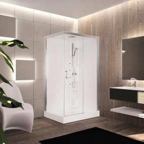 Cabina doccia idromassaggio rettangolare PERLA dx 120 x 80 cm 2p + lato fisso, miscelatore termostatico, con Sistema Bluetooth