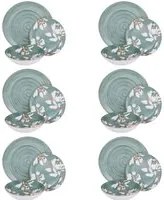 Servizio 18 piatti porcellana verde fiori Antea