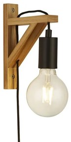 Lampada da parete woody plug in - legno naturale e metallo nero