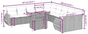 Set divani da giardino 11 pz con cuscini in polyrattan grigio