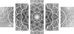 Quadri 5 pezzi – Mandala orientale in bianco e nero