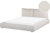 Letto matrimoniale imbottito in velluto a coste beige 160 x 200 cm con rete a doghe e spessa testata imbottita