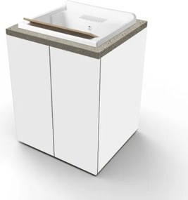 Lavatoio in legno Bianco a 2 ante con top Pietra e vasca in resina 71x65 cm