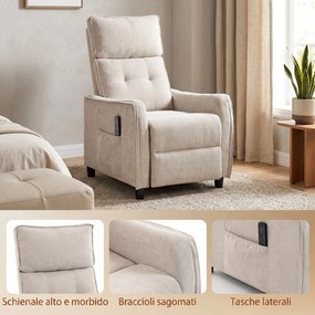 Poltrona Massaggiante 69x93x104 cm Reclinabile a 160° con Poggiapiedi e Telecomando Effetto Lino Bianco Crema...
