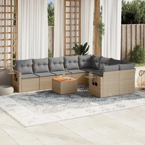 Set divano da giardino 10 pz con cuscini beige misto polyrattan