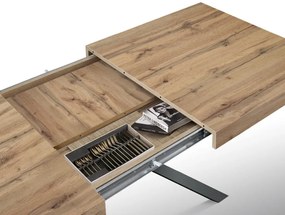 Tavolo FORTE DEI MARMI in legno, finitura rovere rustico e gambe incrociate in metallo antracite, allungabile 95&#215;90 cm &#8211; 145 x 90 cm