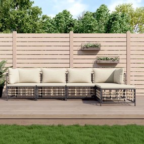 Set divani da giardino 5 pz con cuscini antracite in polyrattan
