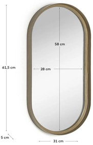 Kave Home - Specchio da parete Tiare in metallo dorato 31 x 61,5 cm