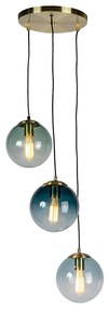 Lampada a sospensione Art Déco in ottone con vetro blu - Pallon