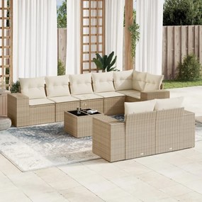 Set Divano da Giardino 9 pz con Cuscini Beige in Polyrattan