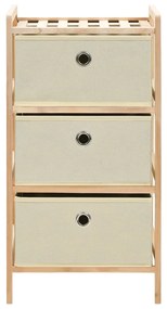 Mobiletto stoccaggio legno di cedro e 3 cesti in tessuto beige