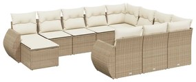 Set Divani da Giardino 11 pz con Cuscini Beige in Polyrattan