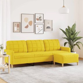 Divano A 3 Posti Con Poggiapiedi Giallo Chiaro 210cm İn Tessuto /