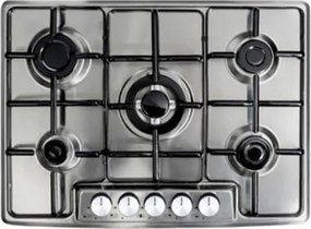 Piano Cottura Inox 70 Cm A Gas 5 Fuochi Griglia Acciaio Staylux