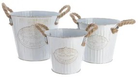 Set di vasi da fiori Decoris Corda Con manici Metallo Bianco (3 Pezzi)