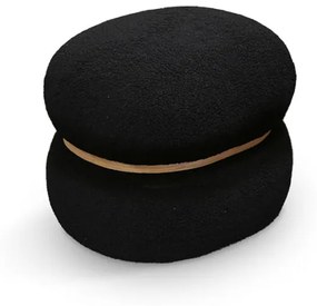 Pouf BOSTON ovale in tessuto effetto lana nero e anello in legno