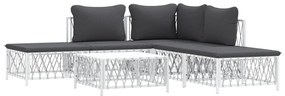 Set salotto da giardino 6 pz con cuscini in acciaio bianco