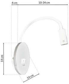 LED Lampada flessibile da parete con base USB 1xLED/8W+1xLED/2W/230V bianco/argento