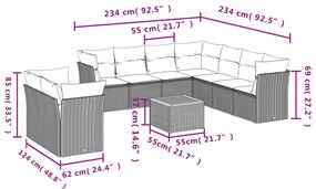 Set divani da giardino 10pz con cuscini in polyrattan nero